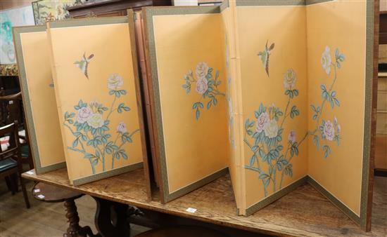 Three four fold Oriental screens, H.88cm